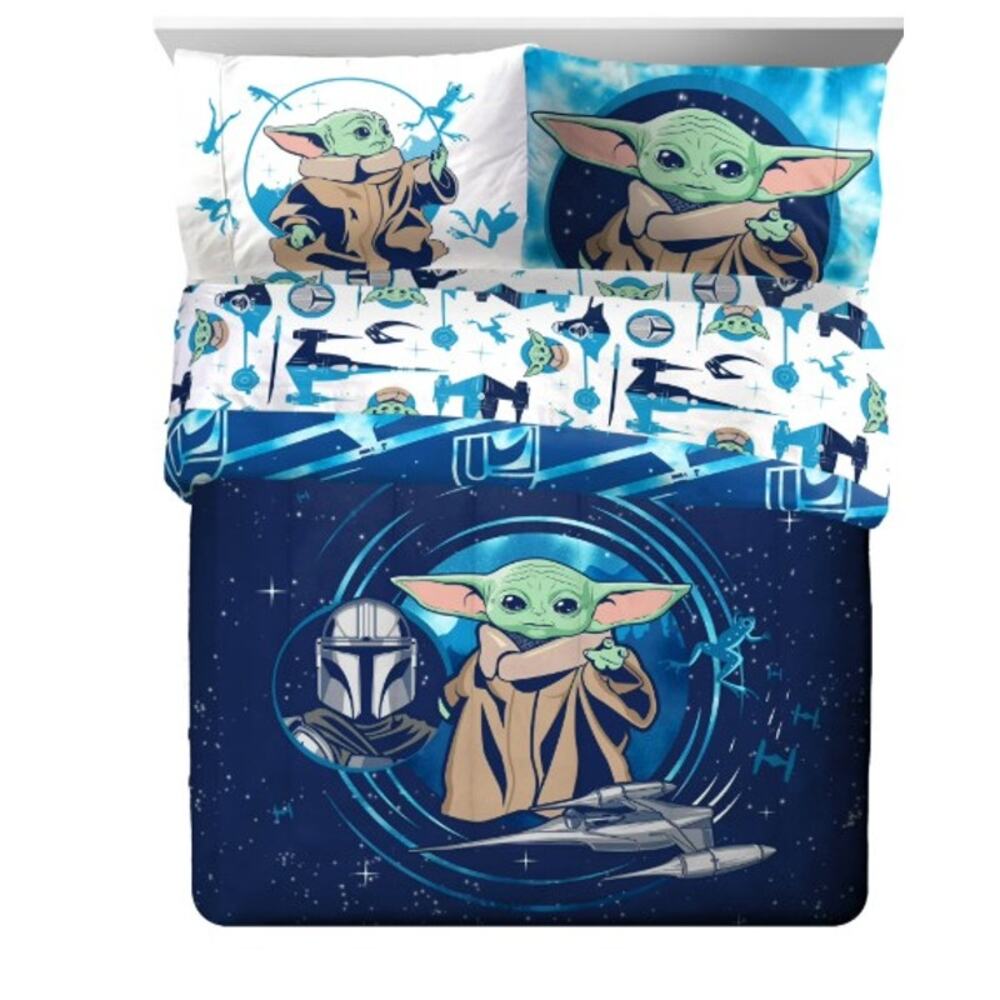 NEW Star Wars Grogu Blue 7 Piece Full Bedding Comforter Set w/ Sham